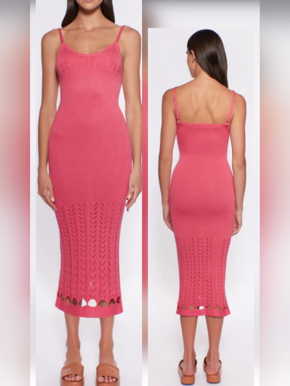 Nora Women's Summer, Vacation, Knit Rose, Pink, Coral Midi Bodycon, Dress Sz M